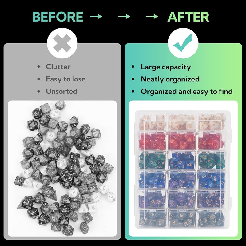 KISLANE Plastic Storage for 210 Dice, Dice Display Case With 18 Boxes Each Holding up to 12 Dices, Dice Case for DnD Dice Great for Dice Collectors or RPG D&D Games (2-Pack Transparent) - Image 5
